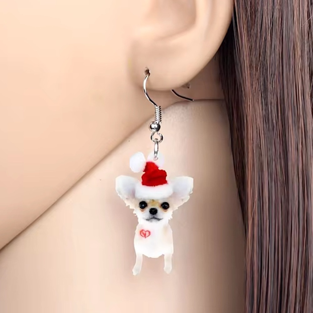 Adorable NWT Christmas Chihuahua Dangle Earrings - Perfect Gift for Dog Lovers! - Picture 3 of 6